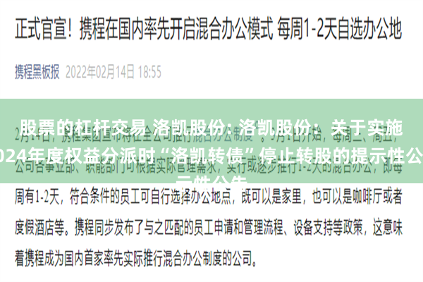 股票的杠杆交易 洛凯股份: 洛凯股份:关于实施2024年度权益分派时“洛凯转债”停止转股的提示性公告